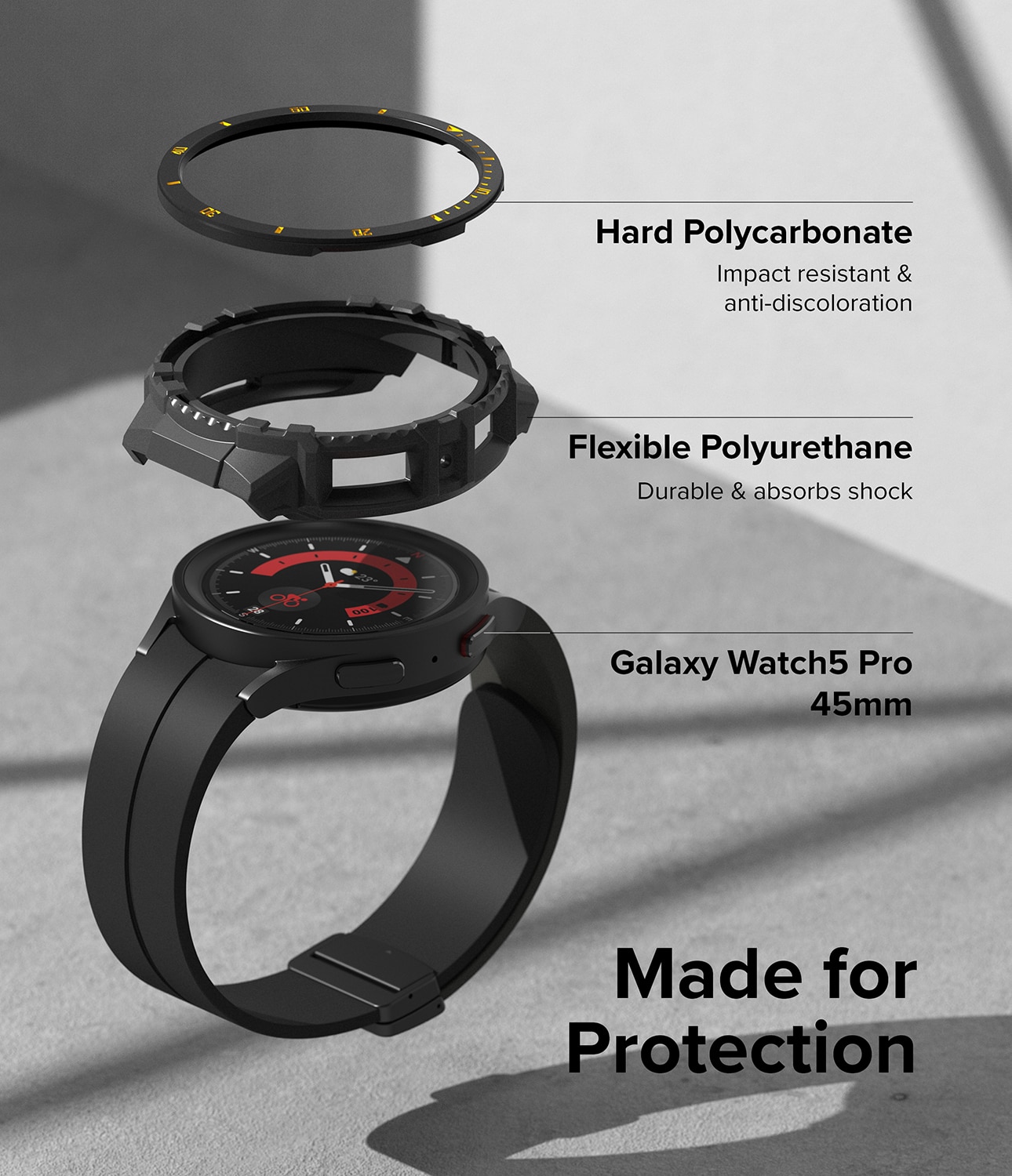 Fusion X Coque Samsung Galaxy Watch 5 Pro 45mm Black (Yellow Index)