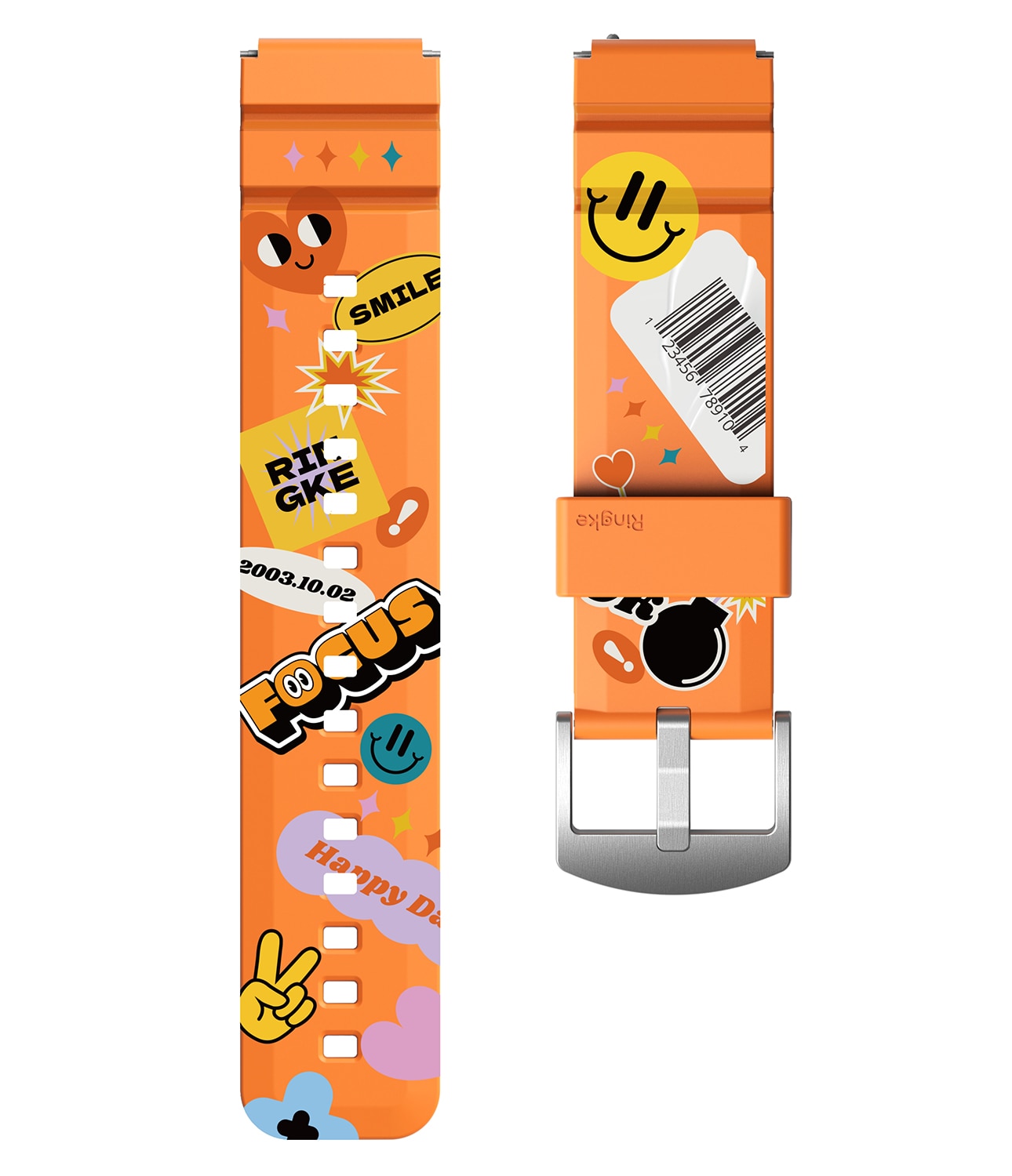 Rubber One Bold Band 20mm Lug Width, Orange Sticker