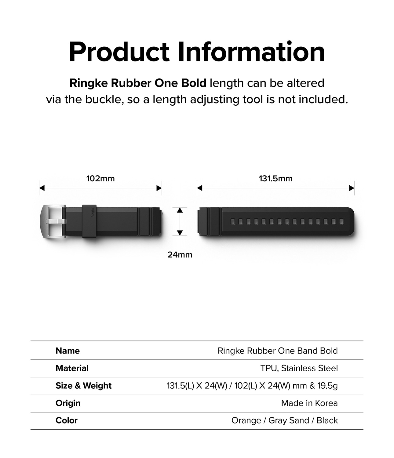 Rubber One Bold Band Amazfit GTS 2 Mini, Black