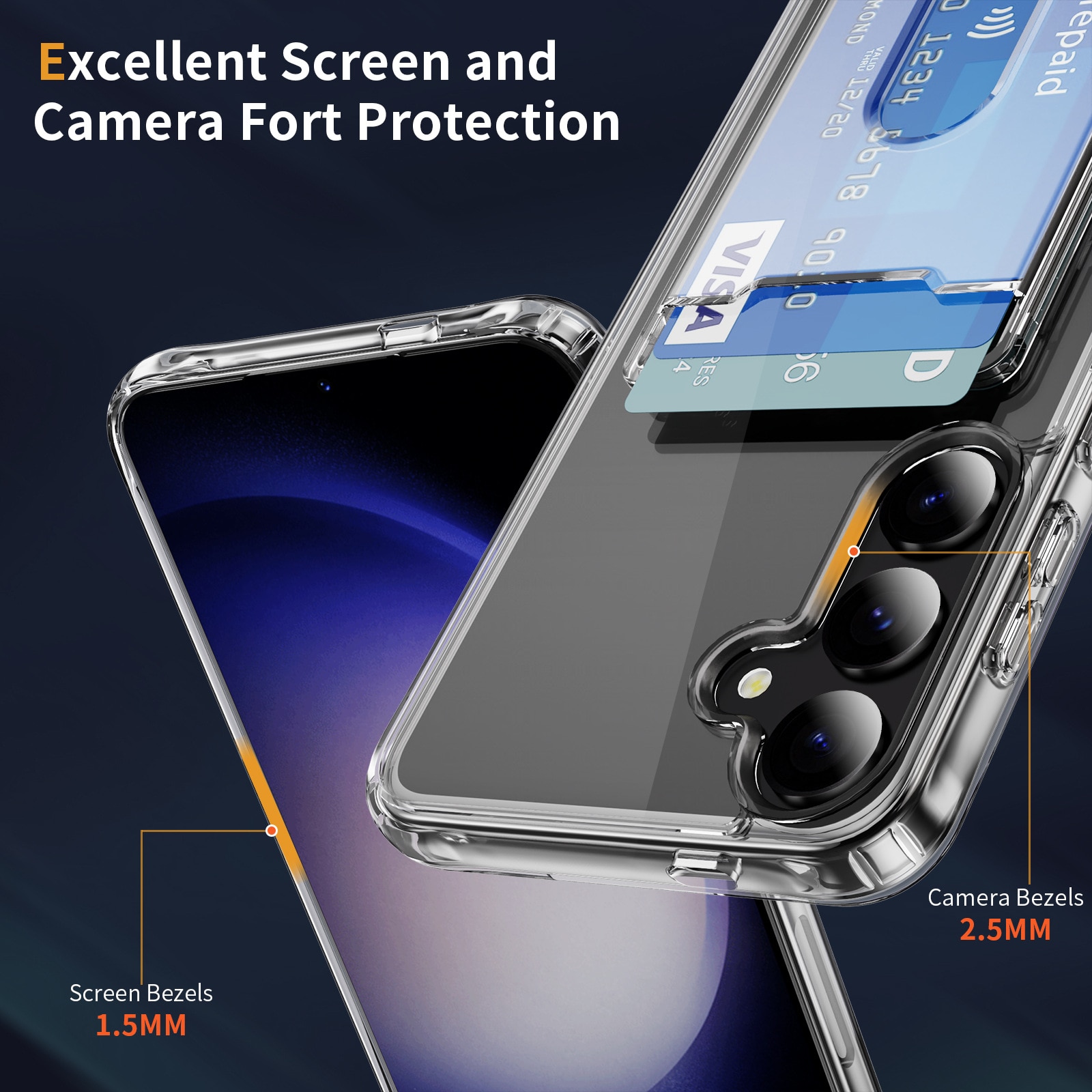 Coque hybride à cartes Samsung Galaxy S24 Plus, transparent