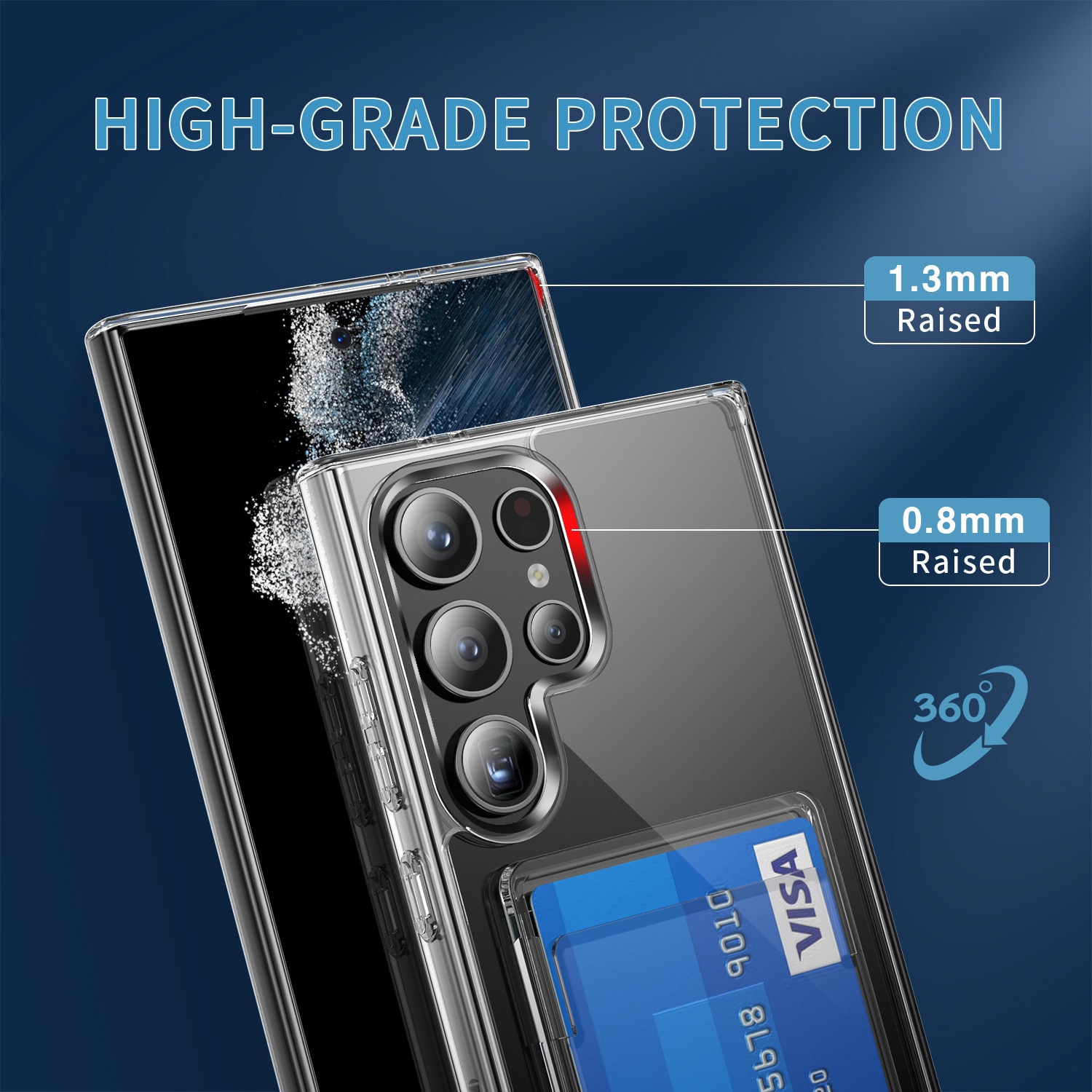 Coque hybride à cartes Samsung Galaxy S24 Ultra, transparent