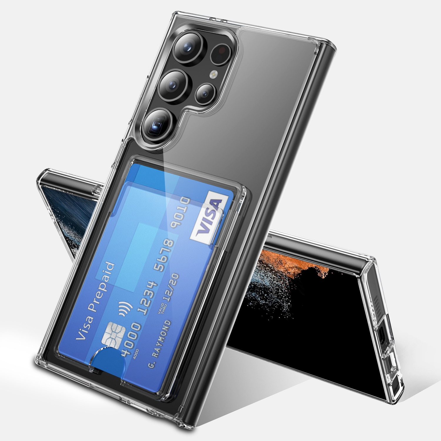 Coque hybride à cartes Samsung Galaxy S24 Ultra, transparent
