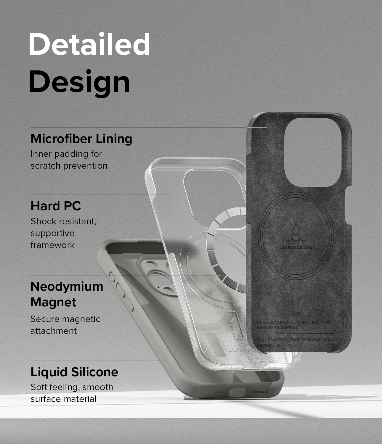 Silicone Magnetic Coque iPhone 15 Pro Gris