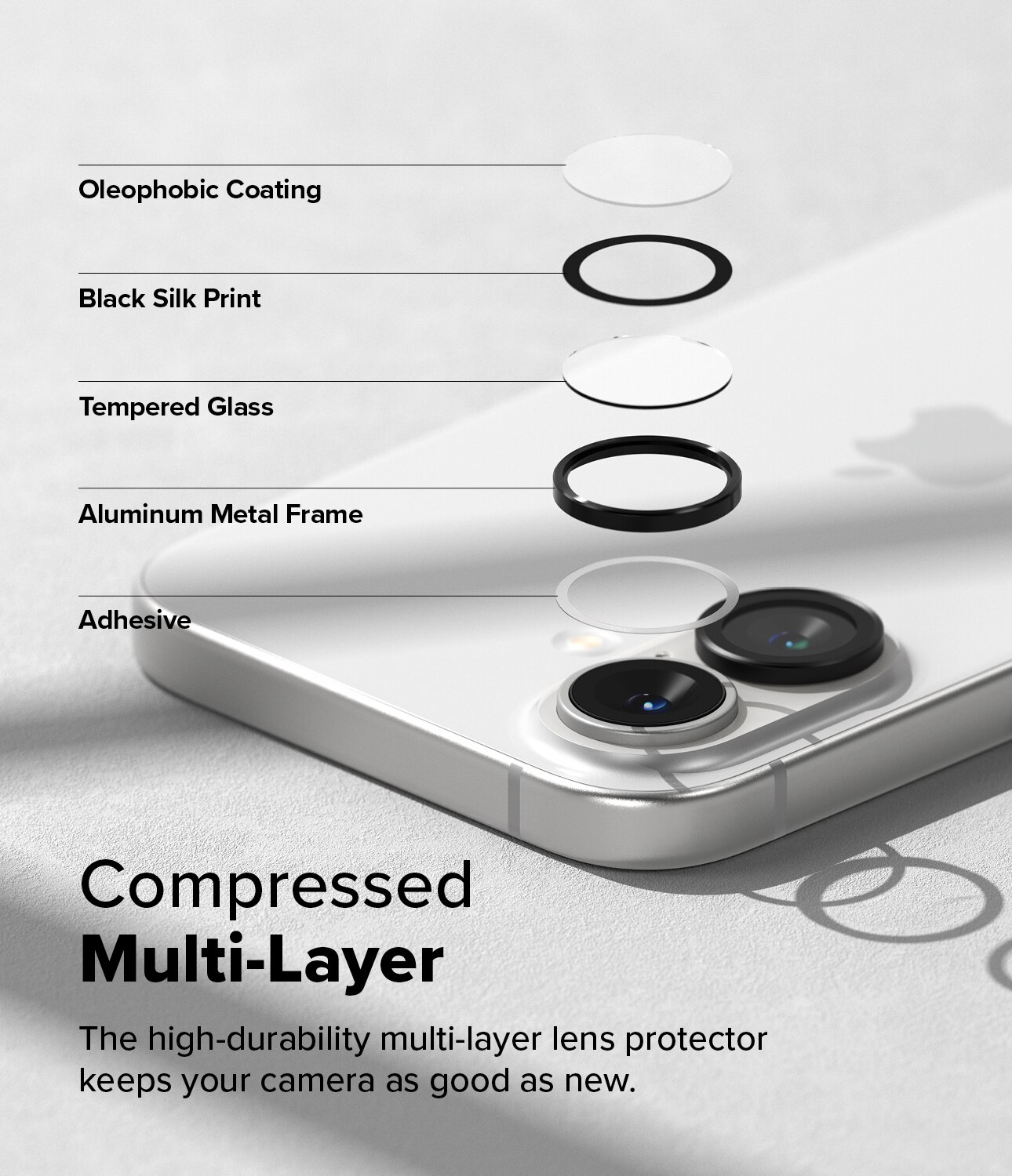 Camera Lens Frame Glass (2 pièces) iPhone 16 Plus Black