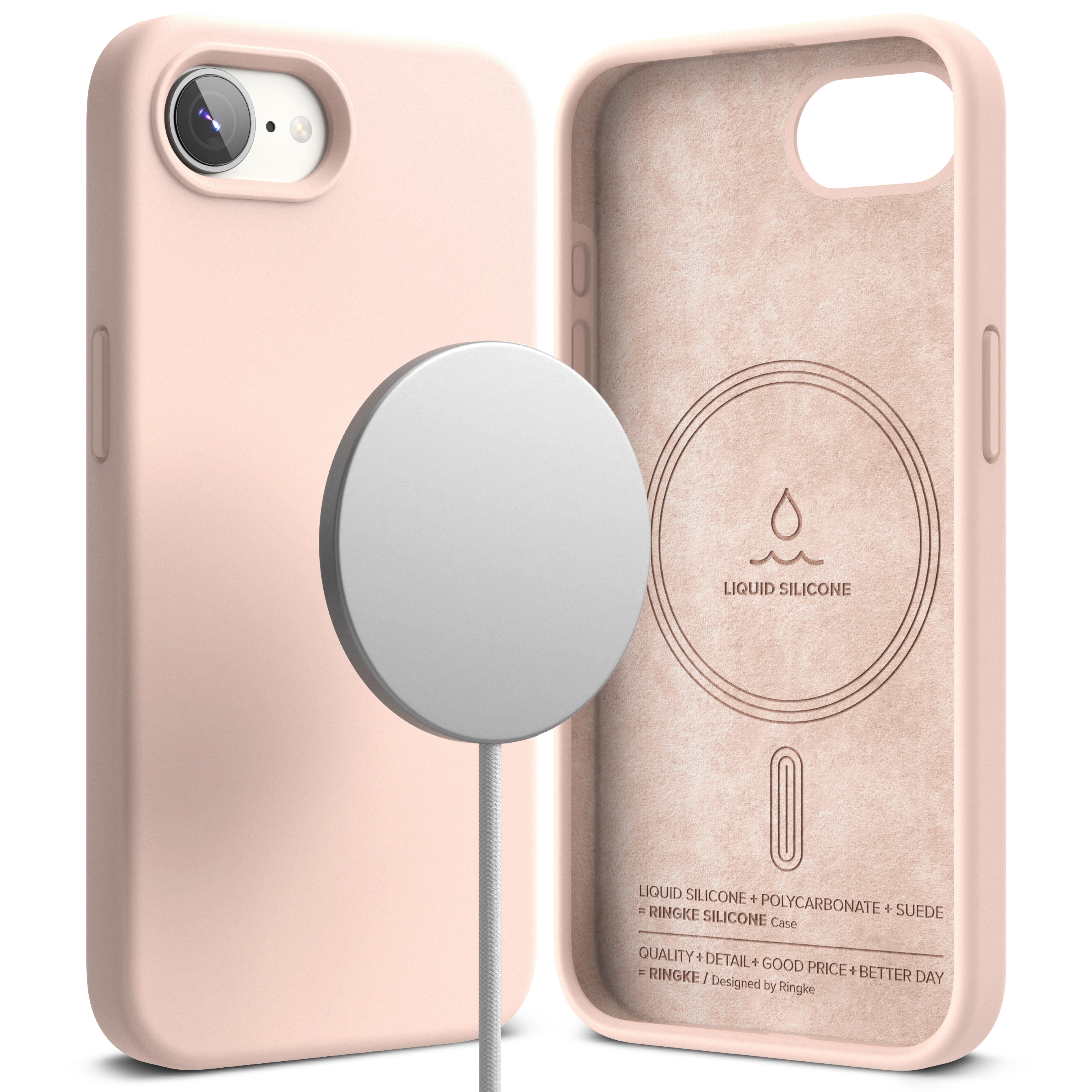 Silicone Magnetic Coque iPhone 16e Pink Sand
