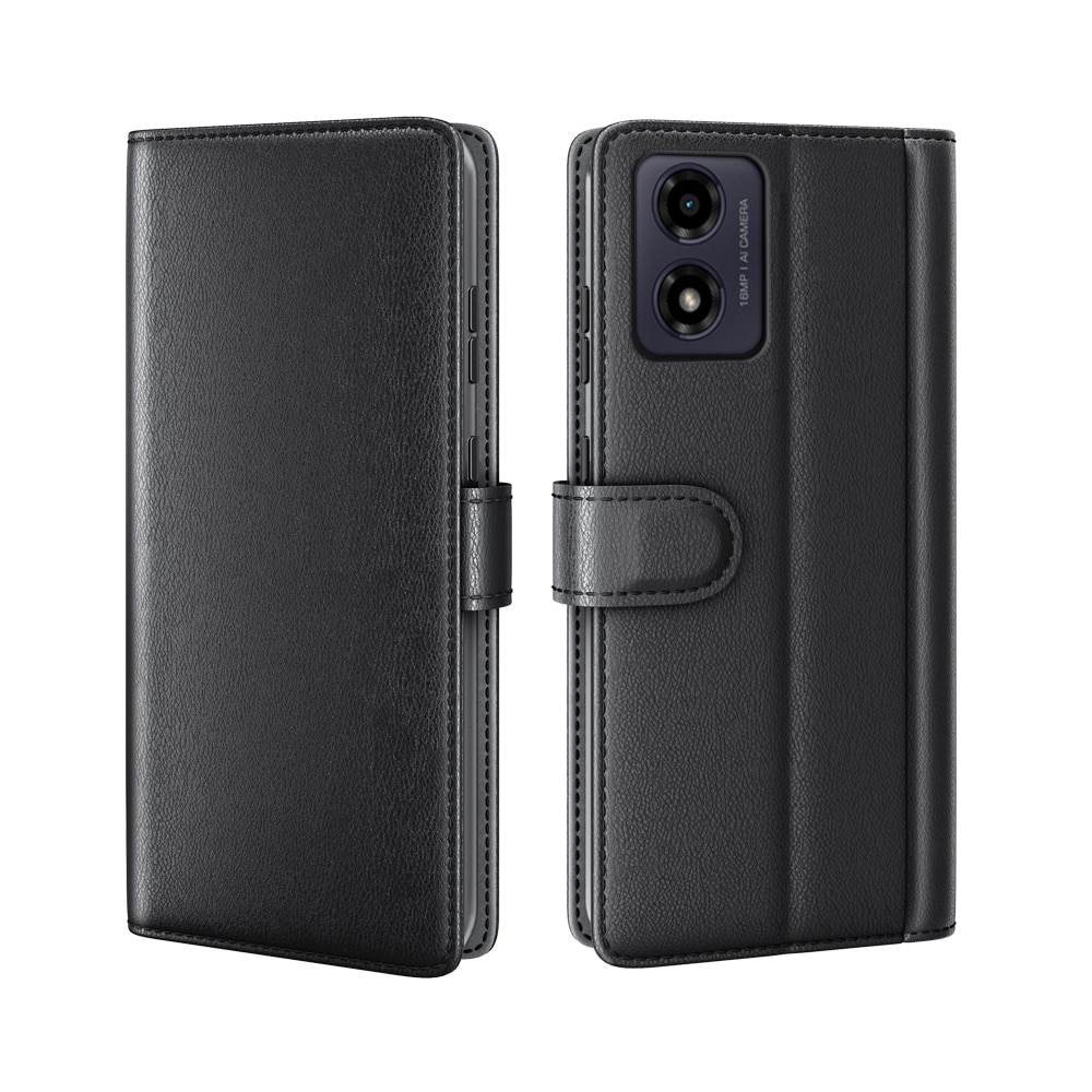 Étui en cuir veritable Motorola Moto E14, Noir