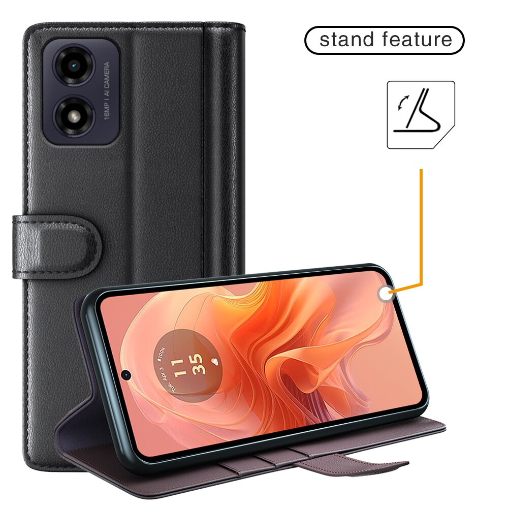 Étui en cuir veritable Motorola Moto G24, Noir