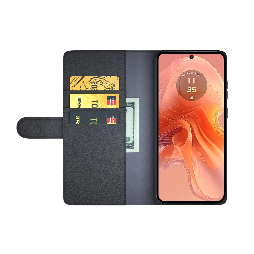 Étui en cuir veritable Motorola Edge 50 Neo, Noir