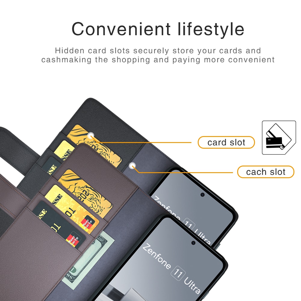 Étui en cuir veritable Asus Zenfone 11 Ultra, Noir