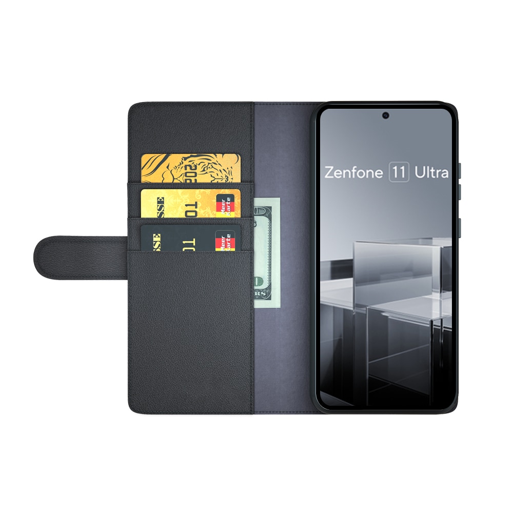 Étui en cuir veritable Asus Zenfone 11 Ultra, Noir