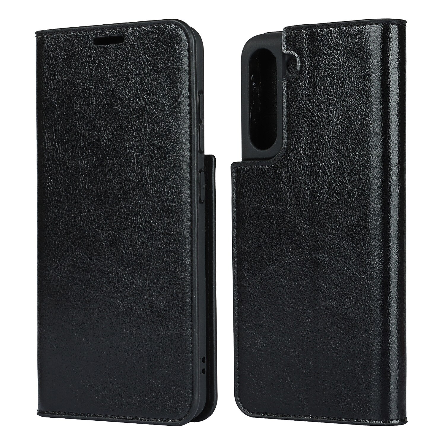Coque portefeuille en cuir Veritable Samsung Galaxy S21, Noir