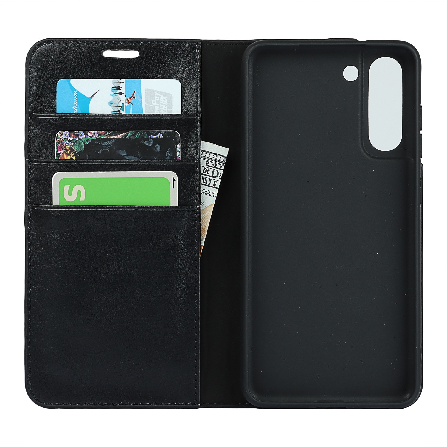 Coque portefeuille en cuir Veritable Samsung Galaxy S21, Noir