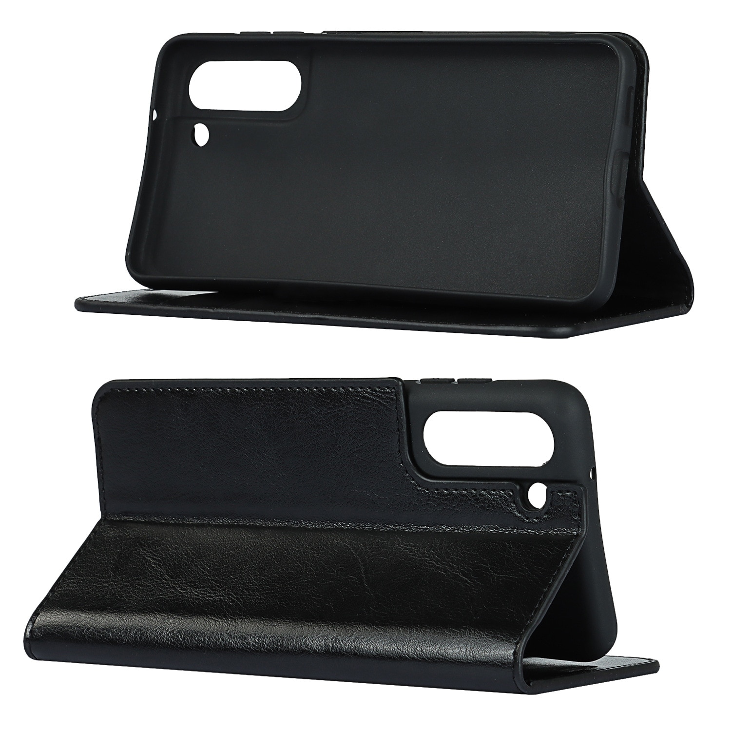 Coque portefeuille en cuir Veritable Samsung Galaxy S21, Noir