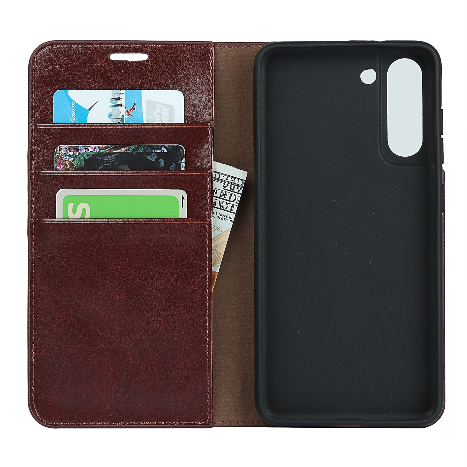 Coque portefeuille en cuir Veritable Samsung Galaxy S21, Marron foncé