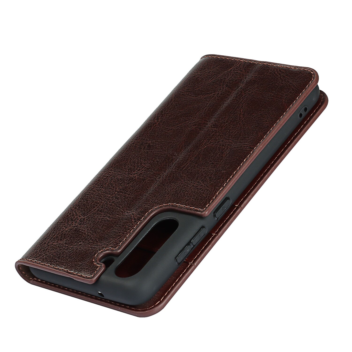 Coque portefeuille en cuir Veritable Samsung Galaxy S21, marron foncé