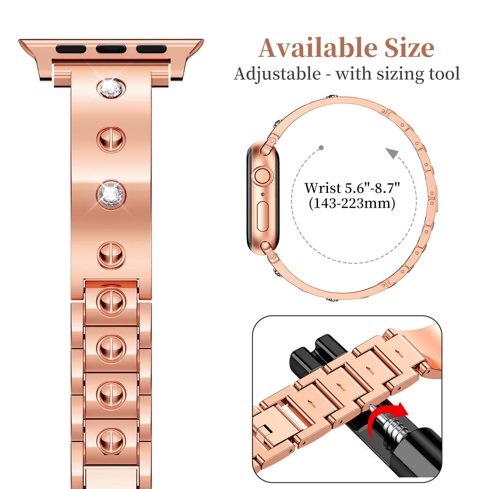 Bracelet Bangle Diamond Apple Watch 40mm, or rose