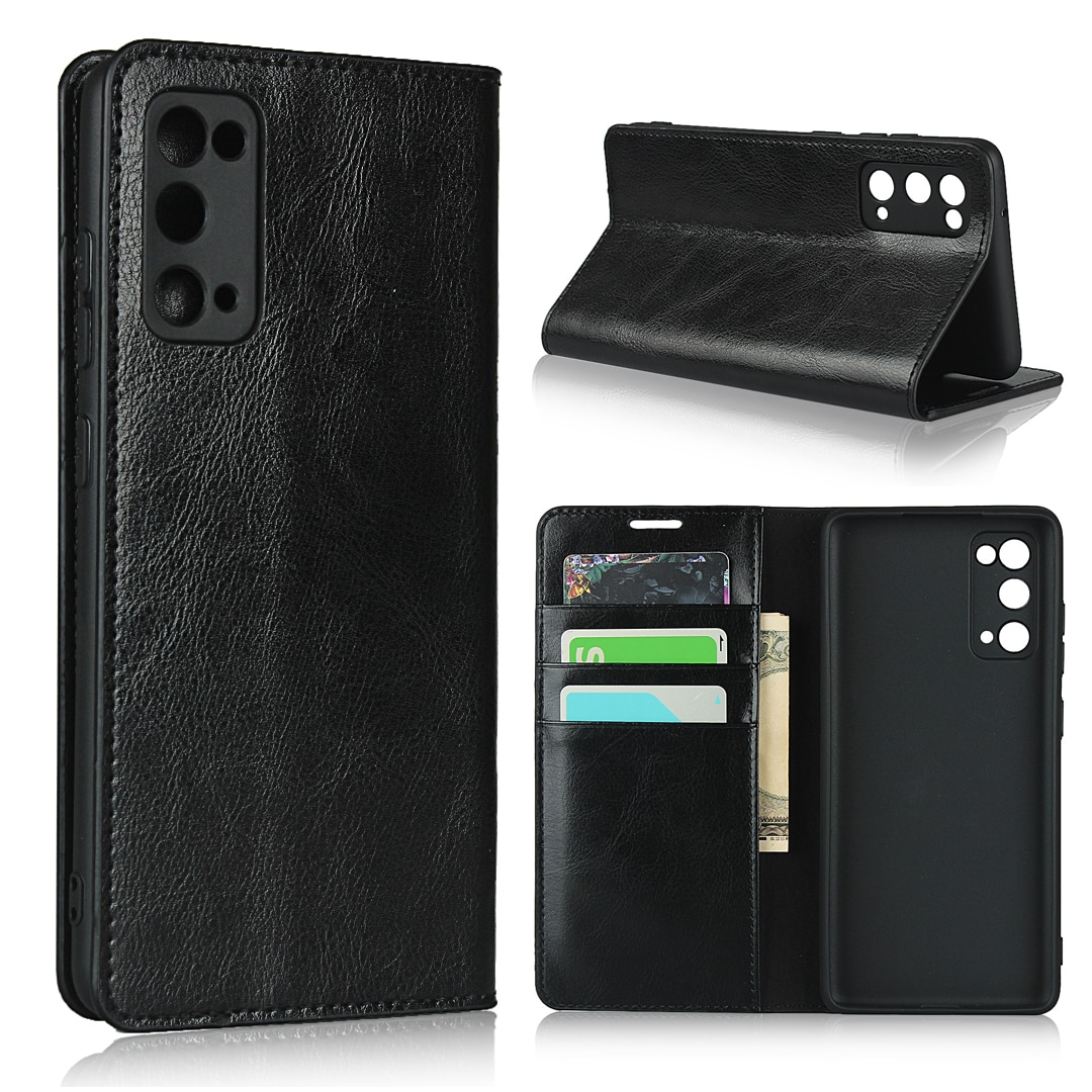 Coque portefeuille en cuir Veritable Samsung Galaxy S20 FE, noir