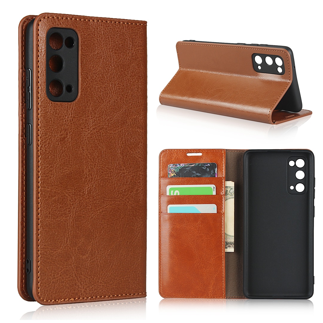 Coque portefeuille en cuir Veritable Samsung Galaxy S20 FE, Marron