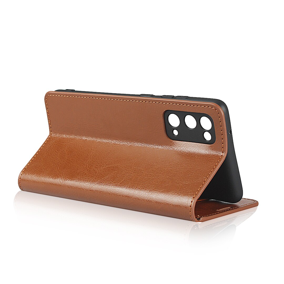 Coque portefeuille en cuir Veritable Samsung Galaxy S20 FE, marron