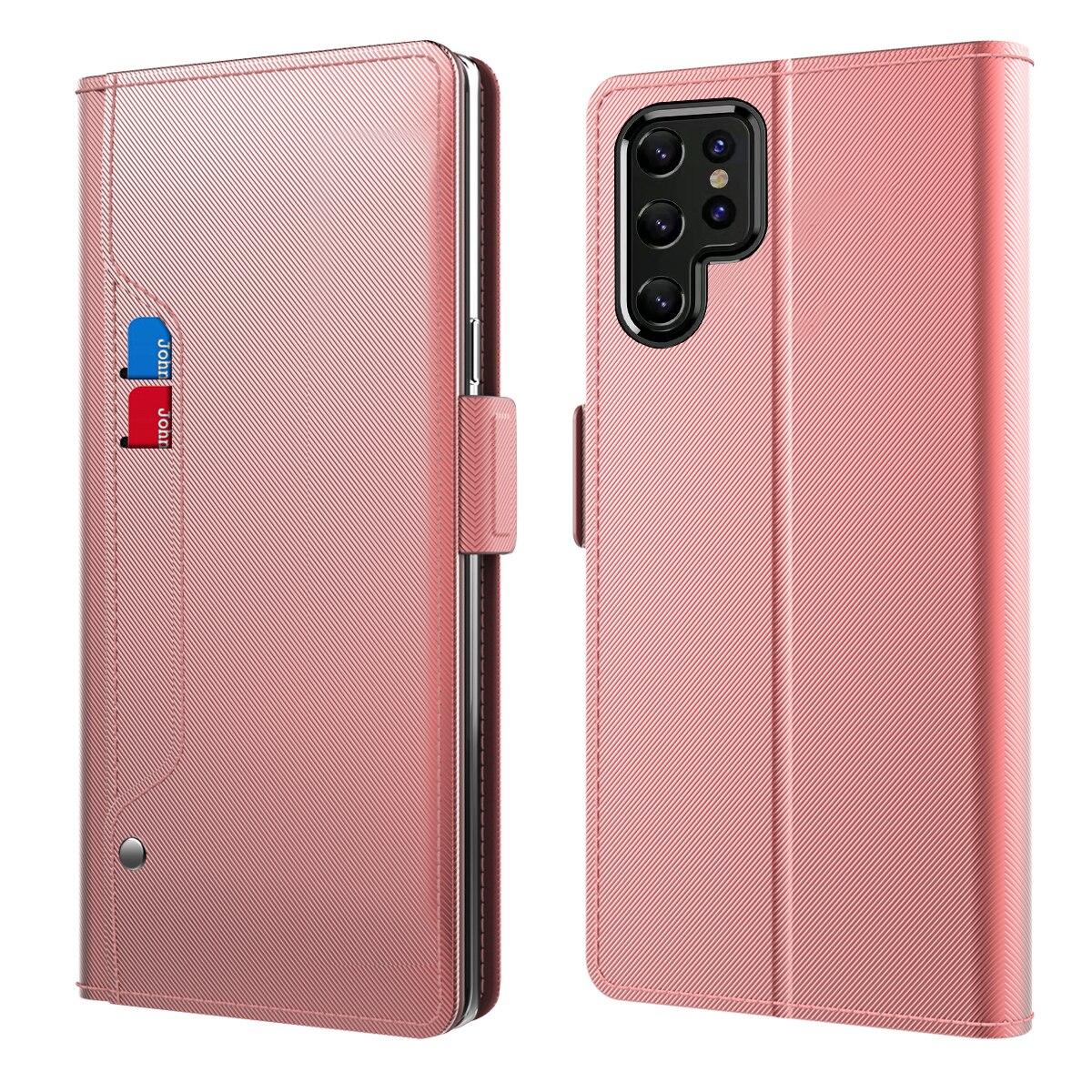 Étui portefeuille Miroir Samsung Galaxy S22 Ultra rose doré