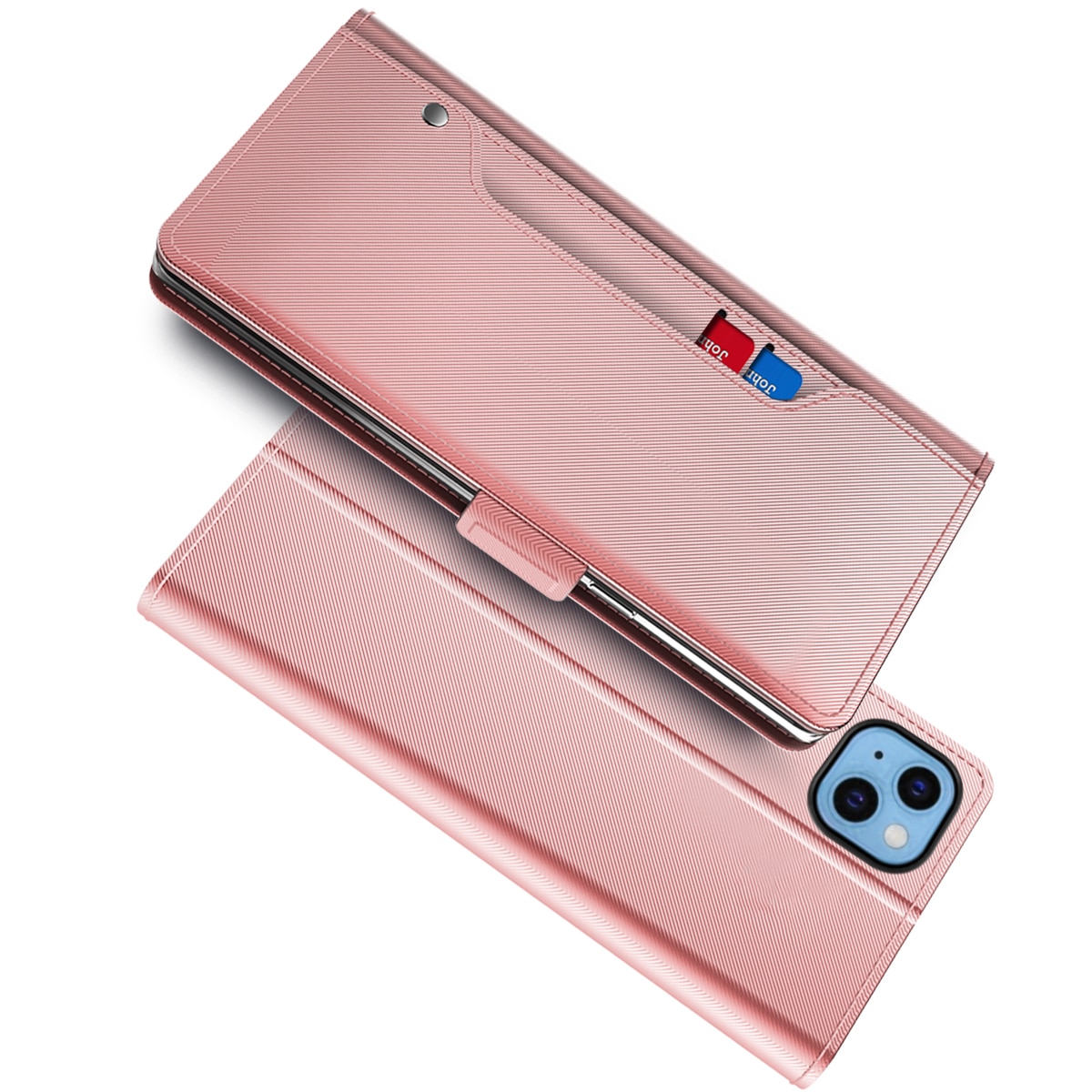 Étui portefeuille Miroir iPhone 14 rose doré