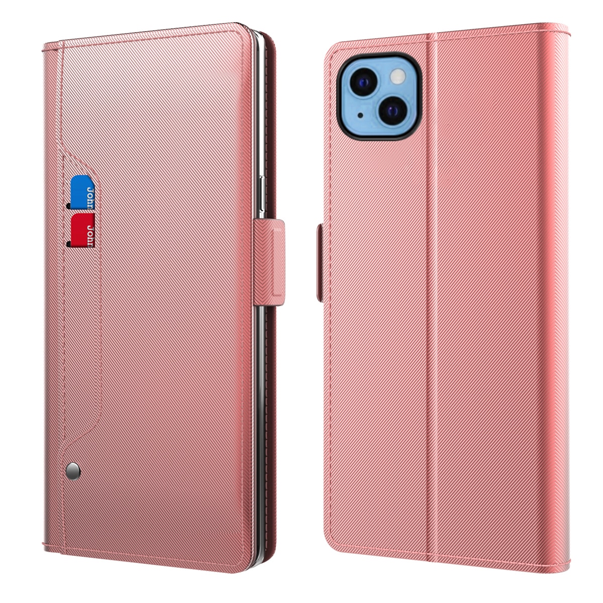 Étui portefeuille Miroir iPhone 14 rose doré