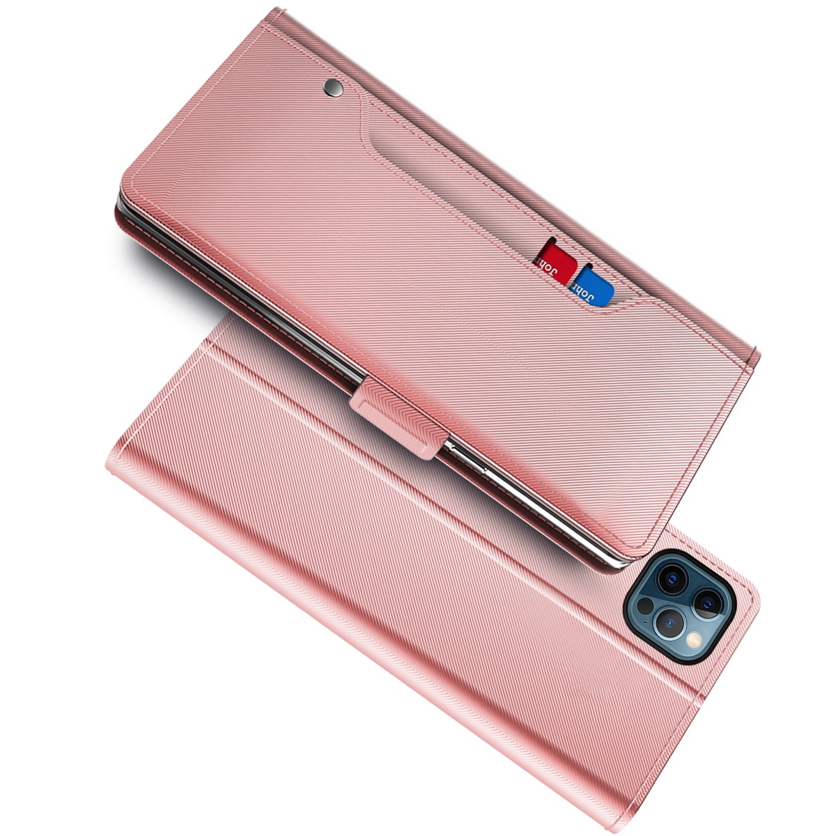 Étui portefeuille Miroir iPhone 14 Pro rose doré