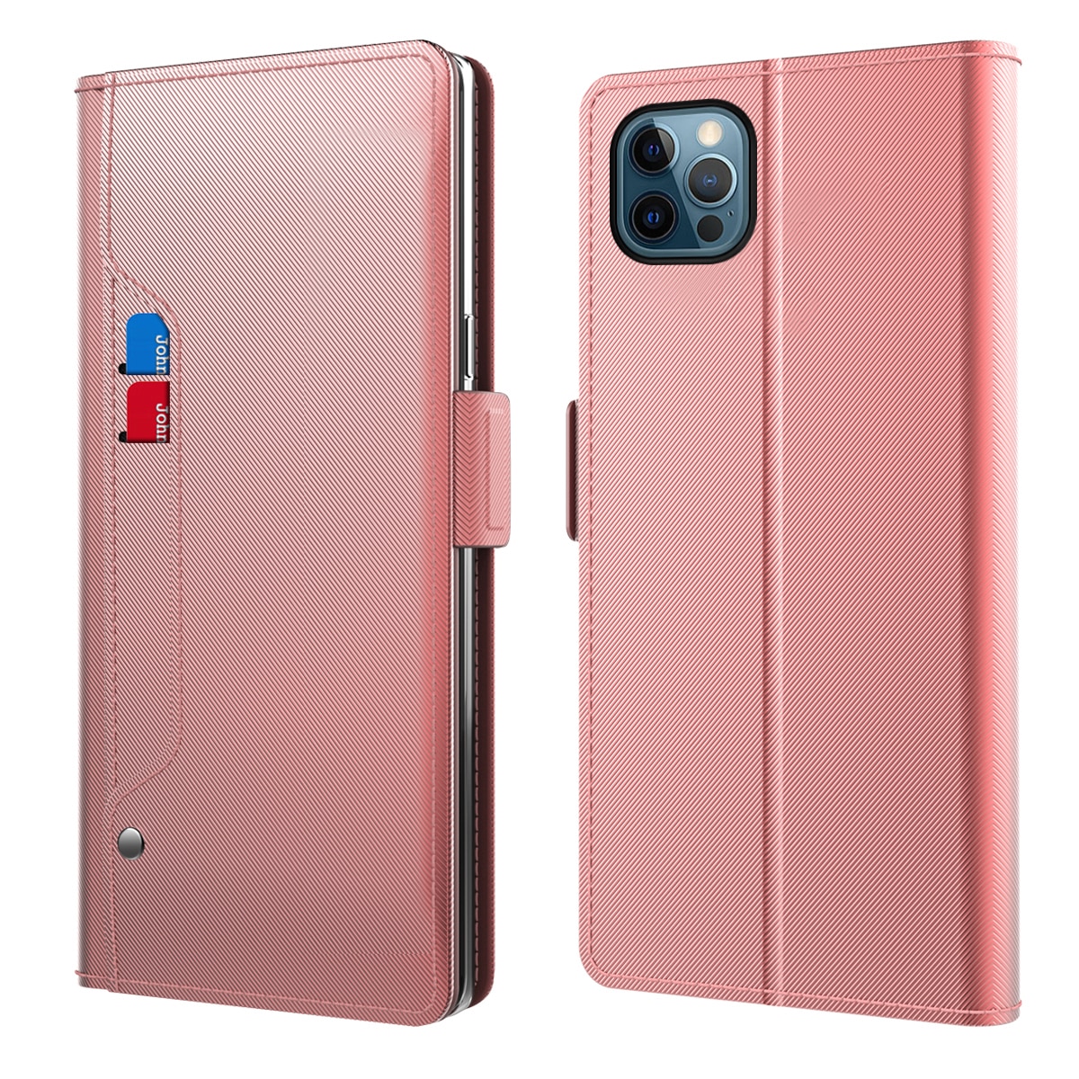 Étui portefeuille Miroir iPhone 14 Pro Max rose doré
