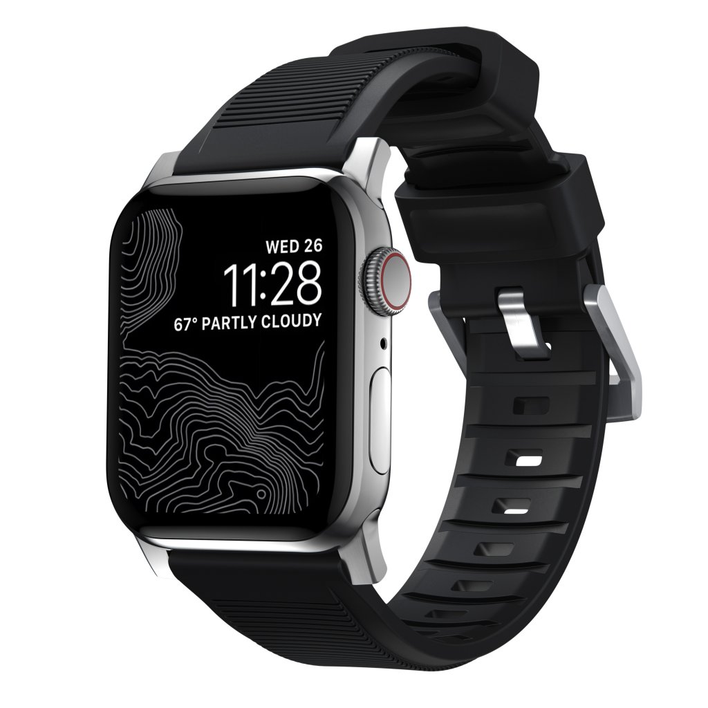 Rugged Band Apple Watch 42/44/45/49 mm, Black (Silver Hardware)