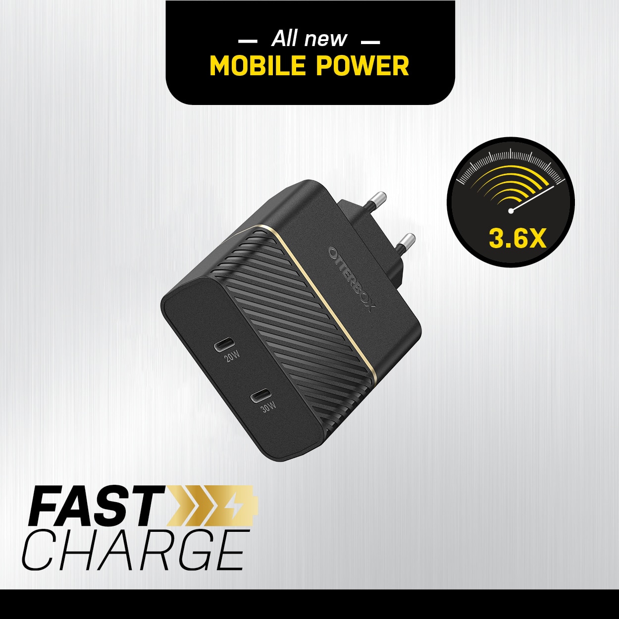 Chargeur Mural 50W Dual USB-C PD Black Shimmer