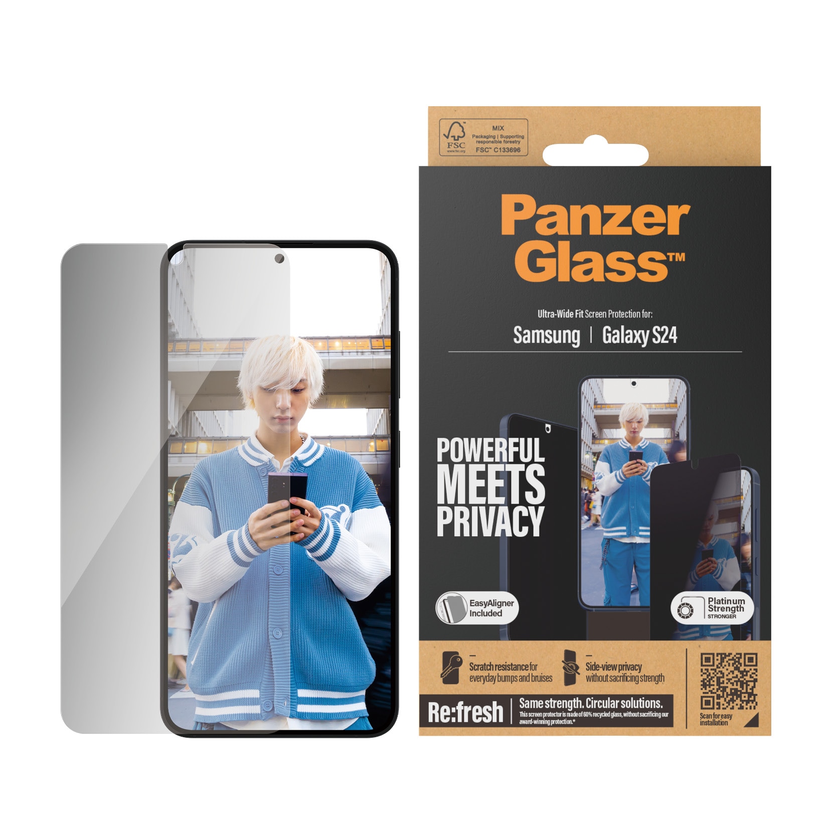 PanzerGlass Samsung Galaxy S24 Privacy Screen Protector (with EasyAligner)  Ultra Wide Fit