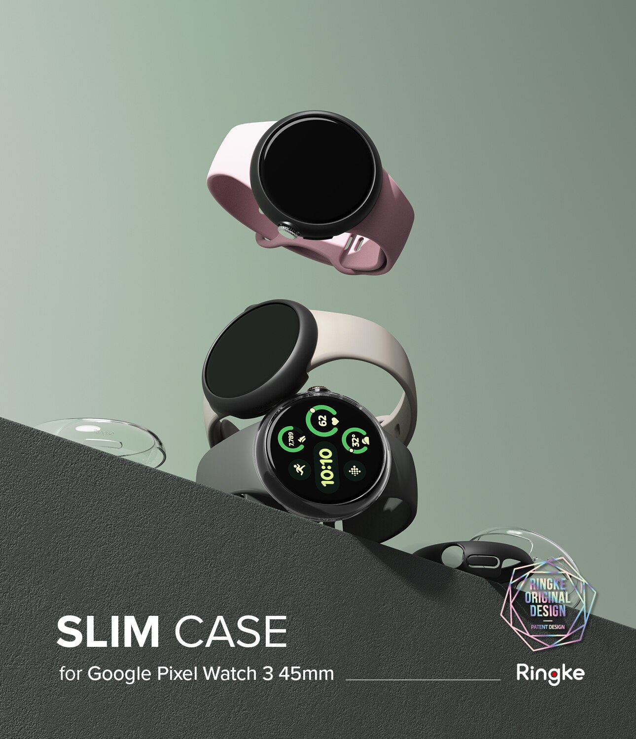 Coque Slim (2 pièces) Google Pixel Watch 3 45mm, Matte Black & Clear