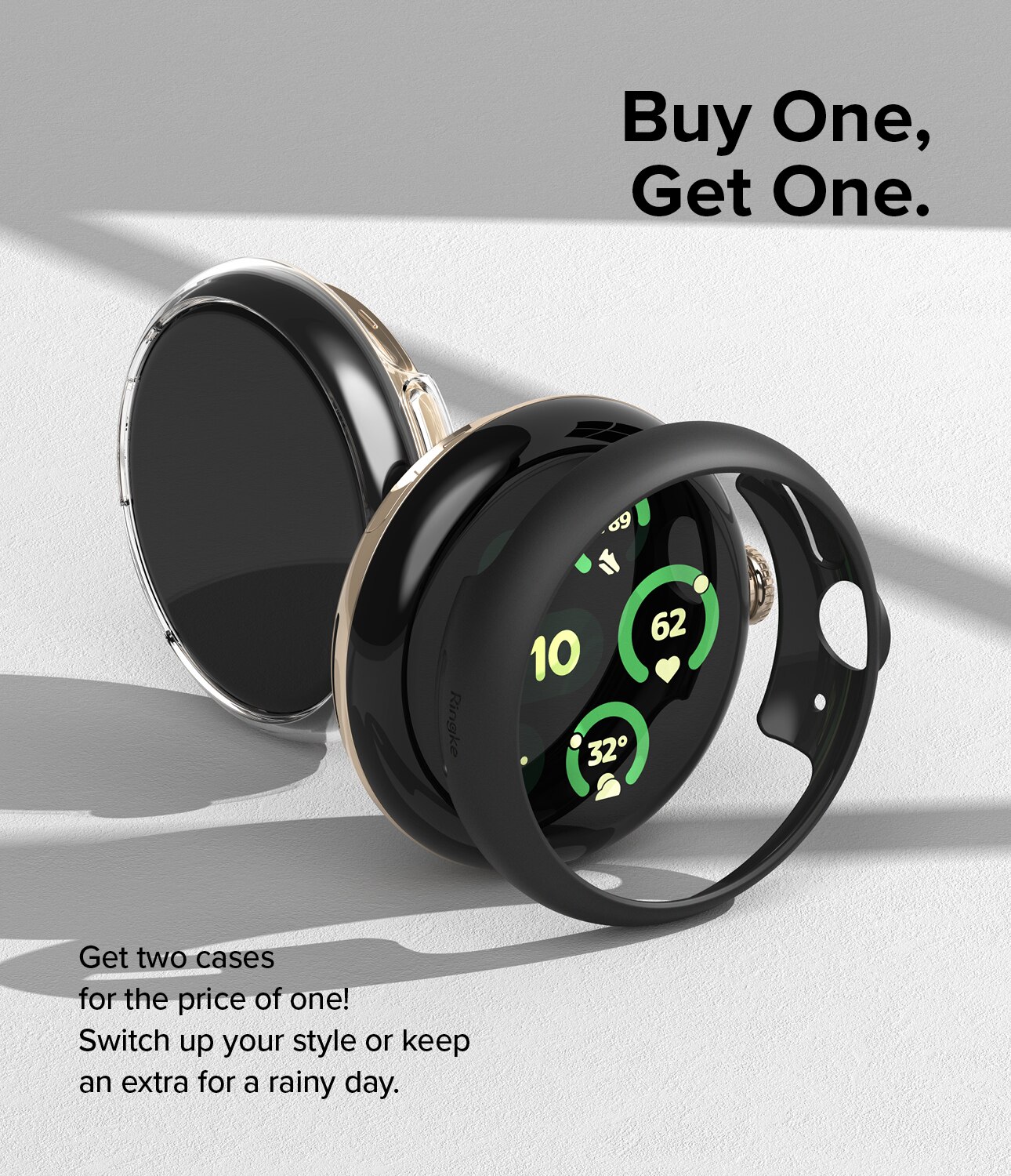 Coque Slim (2 pièces) Google Pixel Watch 3 45mm, Matte Black & Clear