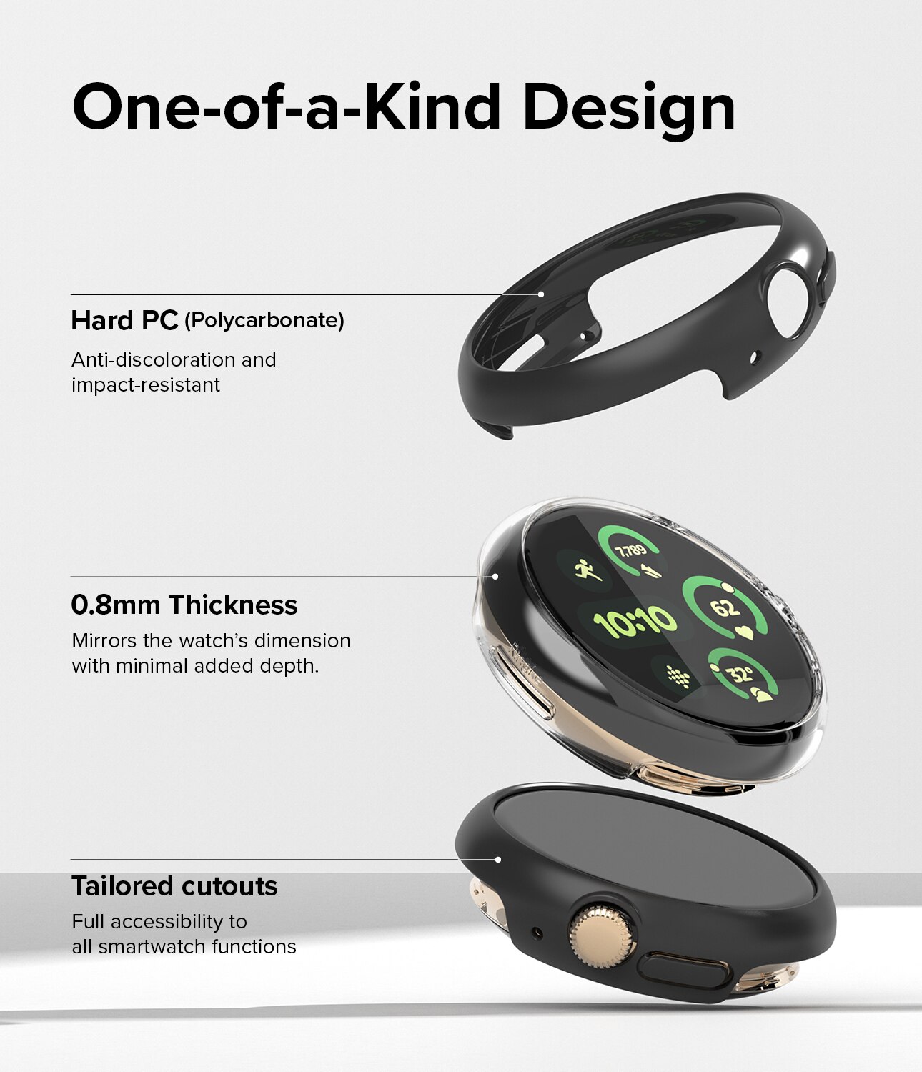 Coque Slim (2 pièces) Google Pixel Watch 3 45mm, Matte Black & Clear
