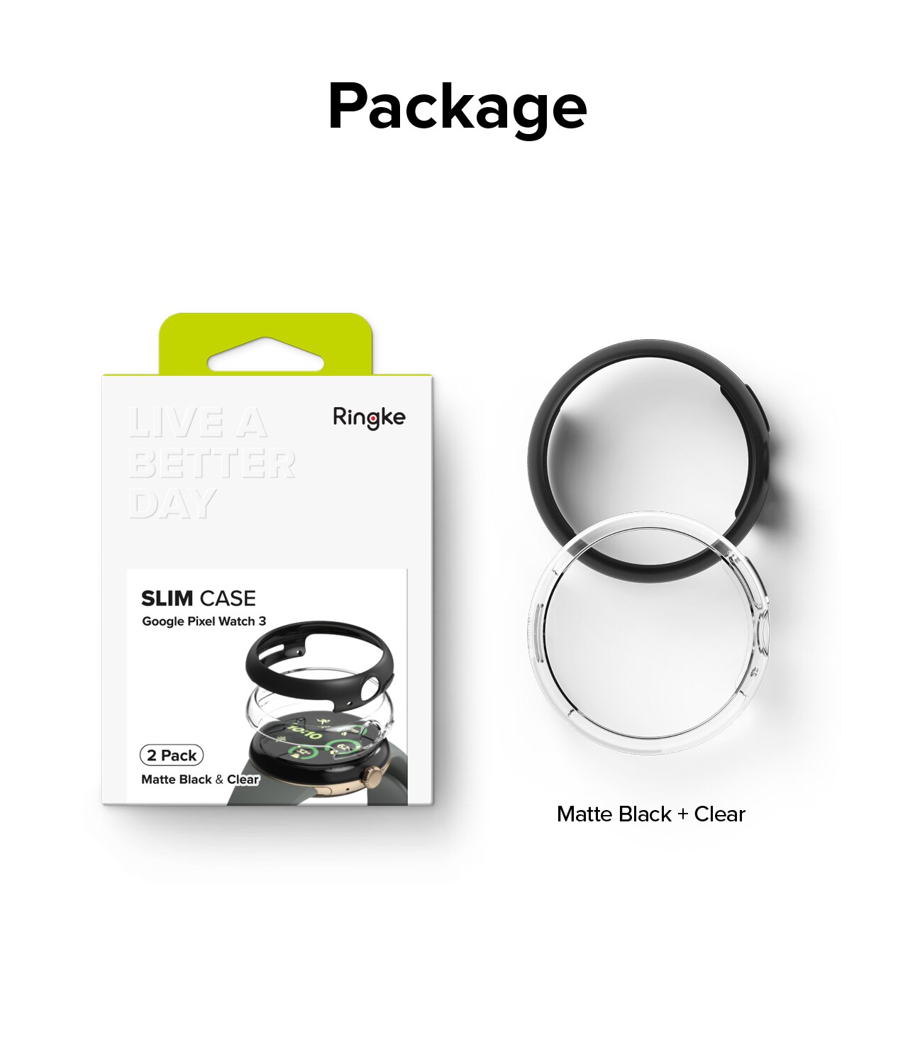 Coque Slim (2 pièces) Google Pixel Watch 3 41mm, Matte Black & Clear
