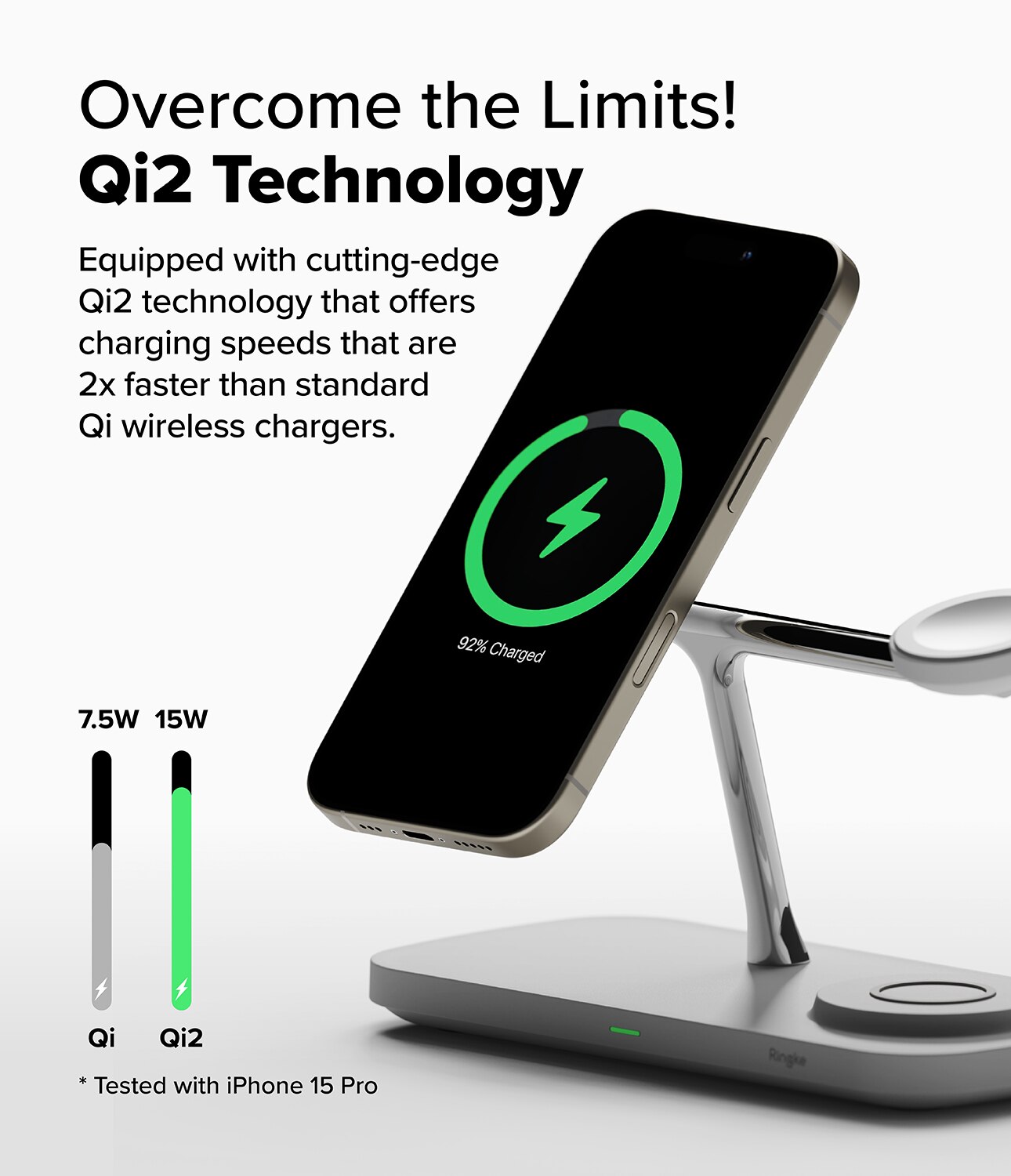 3-in-1 Wireless Charger Stand Qi2 MagSafe, blanc