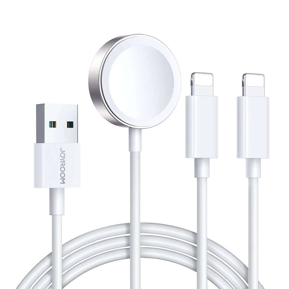 Câble 3-in-1 USB-A -> 2x Lightning + Chargeur magnétique, blanc (S-IW007)