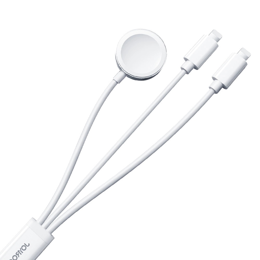 Câble 3-in-1 USB-A -> 2x Lightning + Chargeur magnétique, blanc (S-IW007)