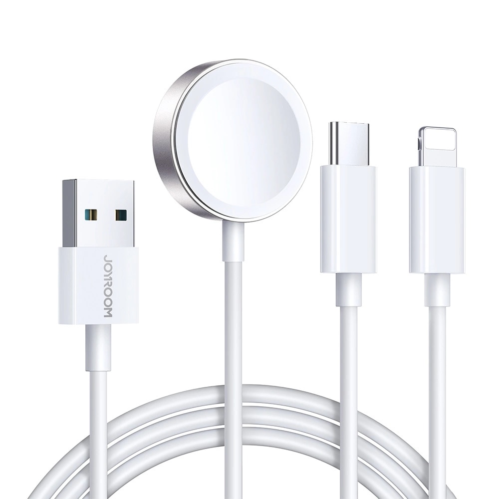 Câble 3-in-1 USB-A -> USB-C/Lightning + Chargeur Apple Watch, blanc (S-IW008)