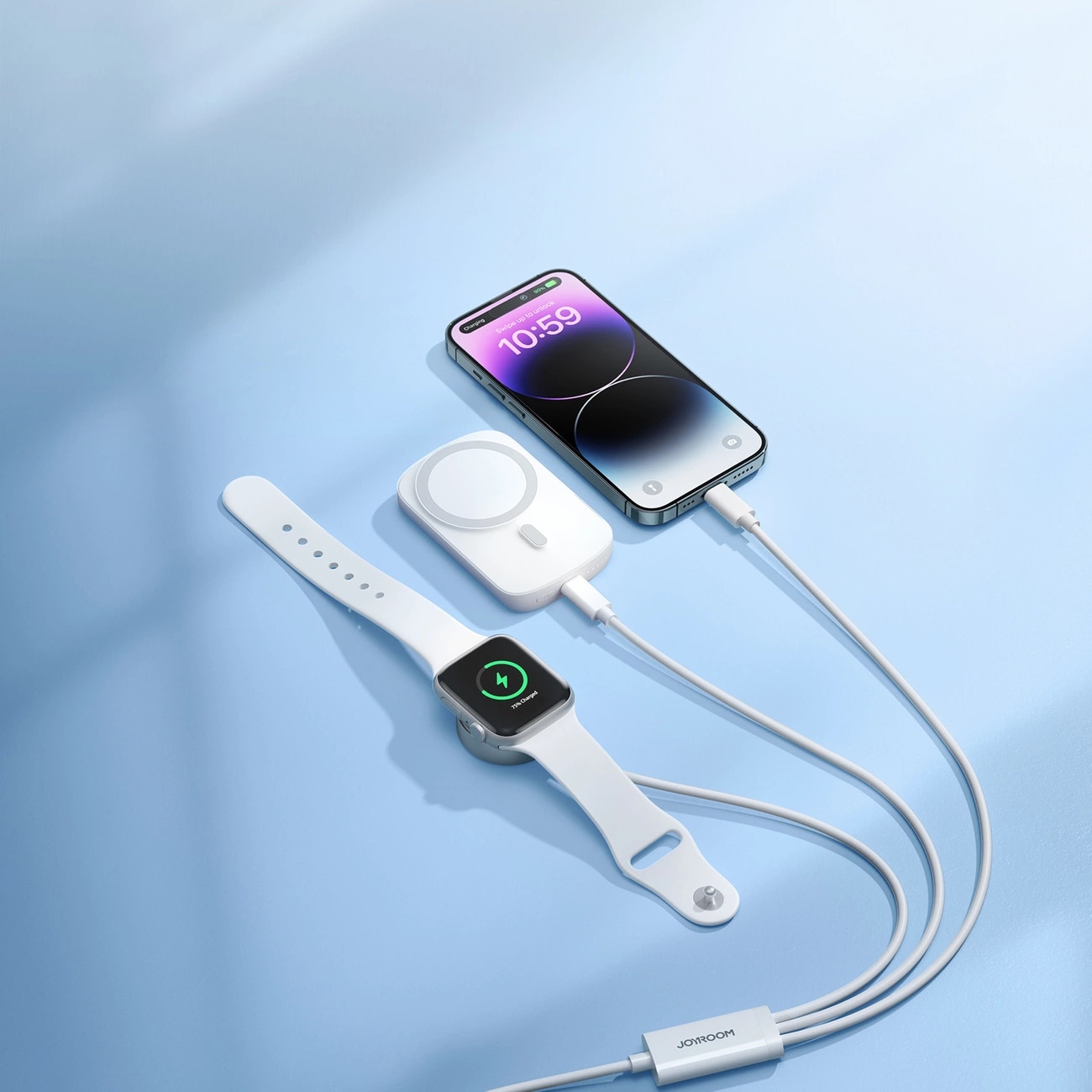 Câble 3-in-1 USB-A -> USB-C/Lightning + Chargeur Apple Watch, blanc (S-IW008)