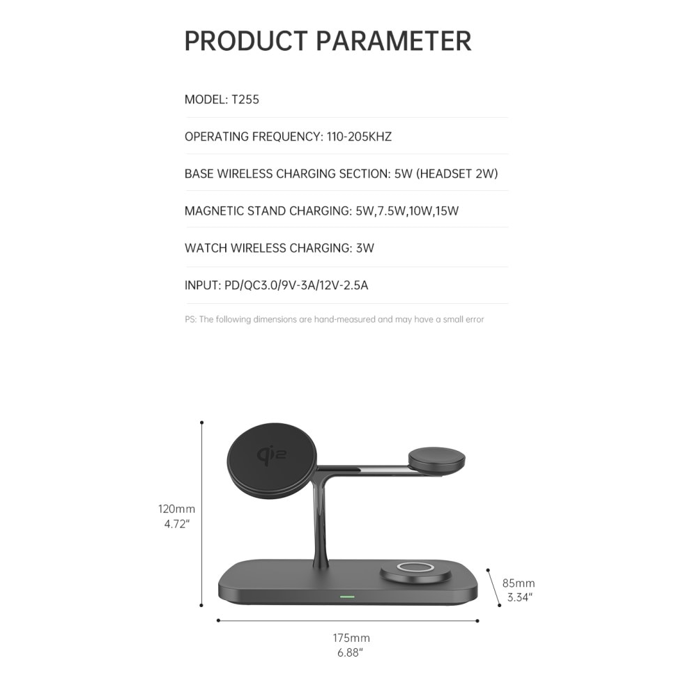Apple iPhone 15 Pro Max Station de Charge Sans Fil 3-en-1 Qi2 MagSafe, noir