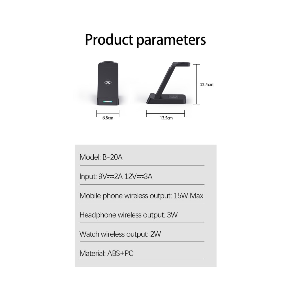Station de charge sans fil 3 en 1 pour Samsung, noir