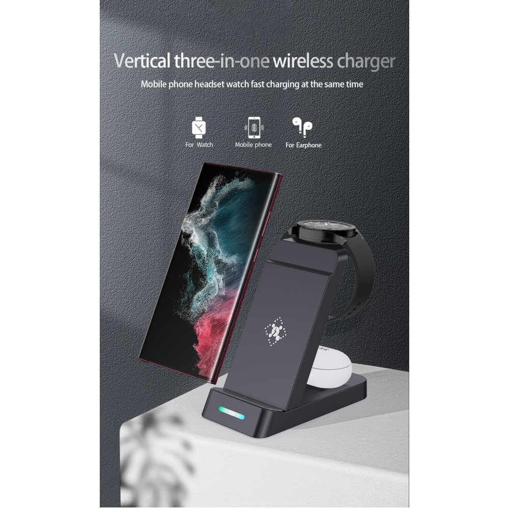 Station de charge sans fil 3 en 1 pour Samsung, noir