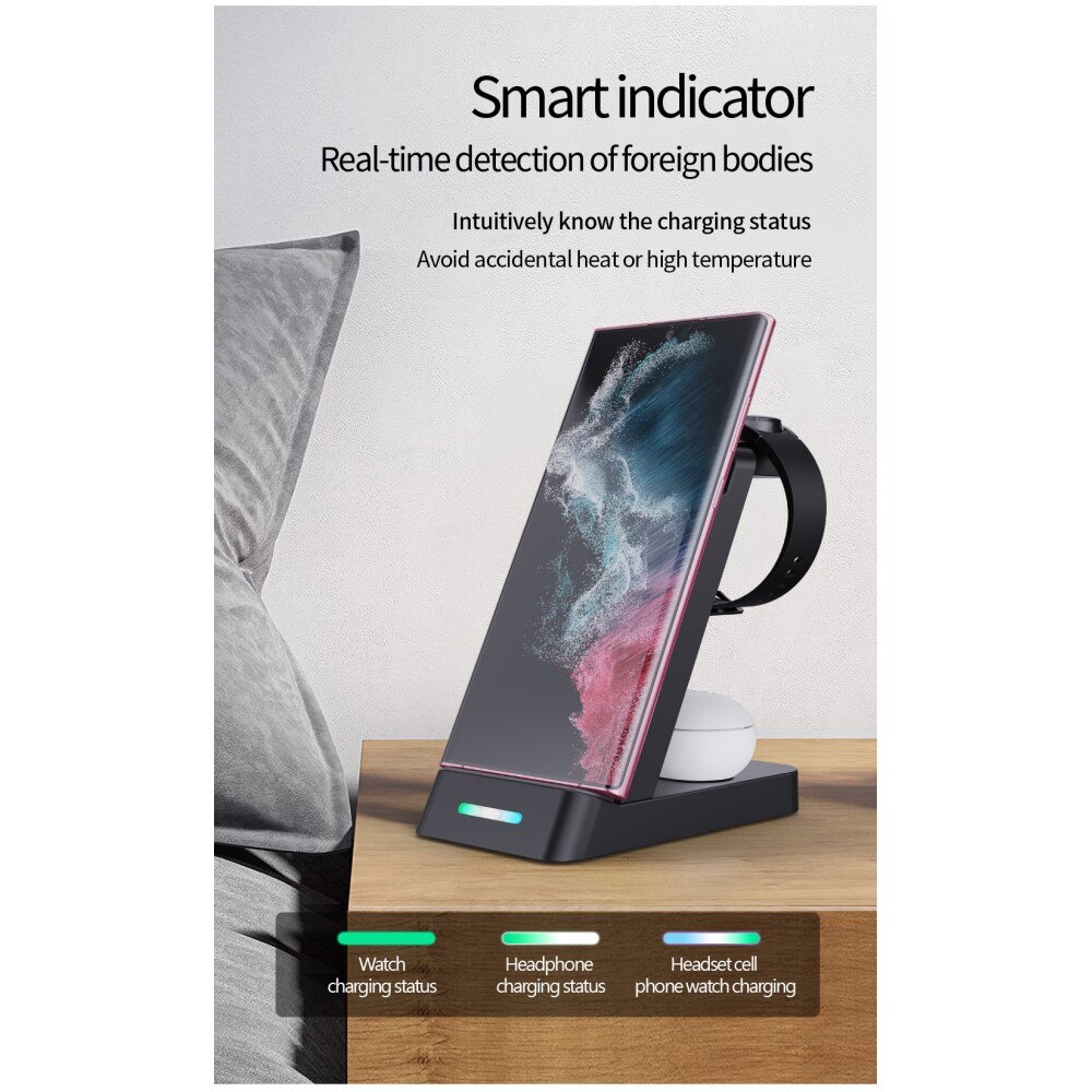 Station de charge sans fil 3 en 1 pour Samsung, noir