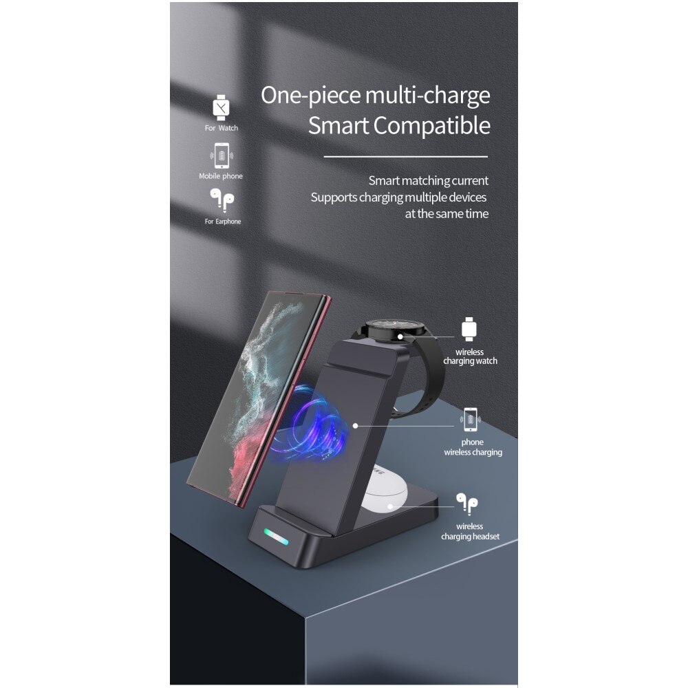 Station de charge sans fil 3 en 1 pour Samsung, noir