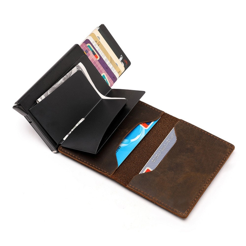 Porte cartes de crédit en cuir AirTag Noir