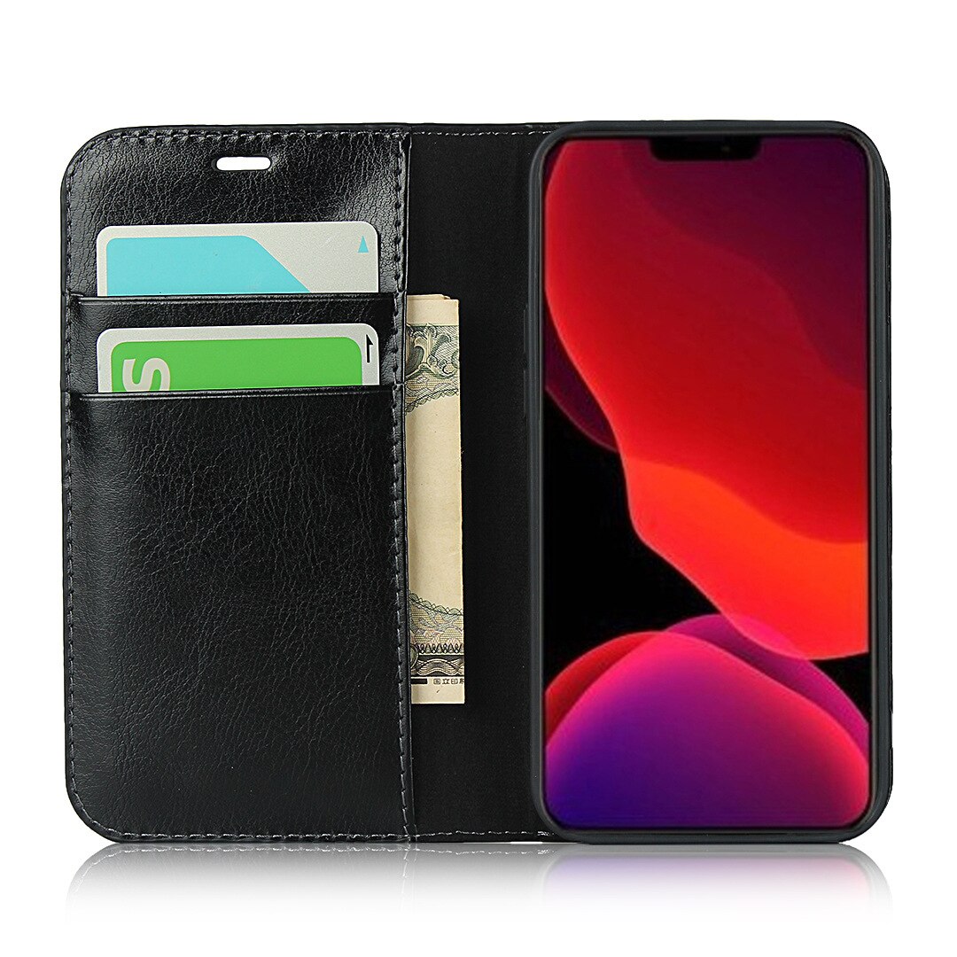 Coque portefeuille en cuir Veritable iPhone XR, noir