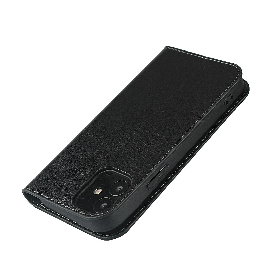 Coque portefeuille en cuir Veritable iPhone Xr, Noir