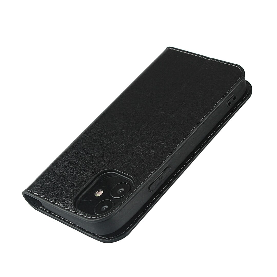 Coque portefeuille en cuir Veritable iPhone XR, noir