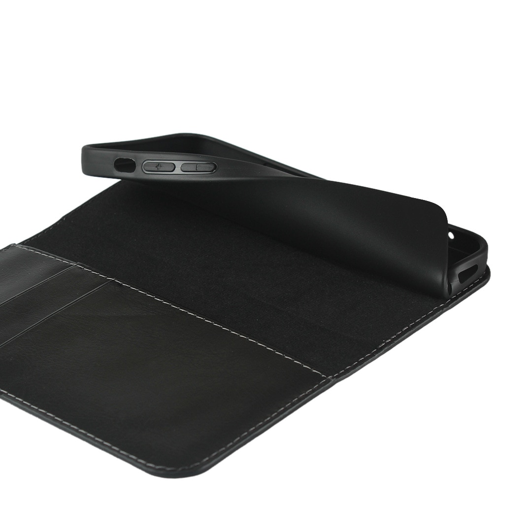 Coque portefeuille en cuir Veritable iPhone Xr, Noir